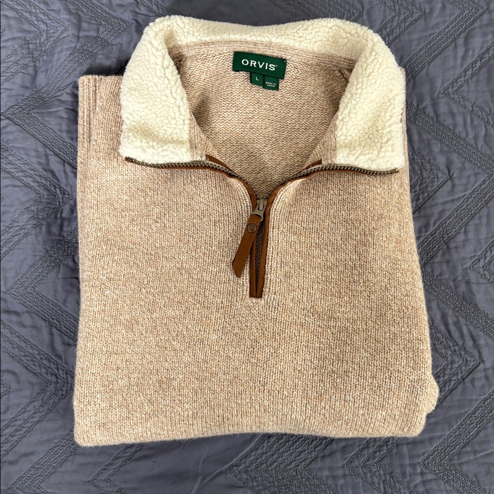 Orvis Men's Beige Quarter Zip Sweater